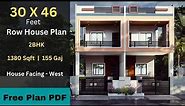 30x46 Feet House Plan 3D Design | 1380 Sqft | 155 Gaj | 30*46 feet row house plan