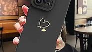 Bonoma Compatible with iPhone 15 Pro Case Liquid Silicone, Cute Love Heart Pattern Case for Girls Women, Camera Protector Full Body Protective Black Cover -Black