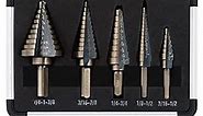 ZELCAN Step Drill Bits, HSS 5PCS Titanium Step Drill Bit Set, 50 Sizes in 5 High Speed Steel Unibit Drill Bits Set for Sheet Metal with Aluminum Case, Multiple Hole Stepped Up Bits for DIY Lovers