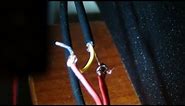 My homemade RCA cable to speaker wire adapter.