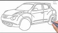 Nissan Juke Car Sketch Drawing Easy, How To Draw a Simple Quick Nissan Juke Cartoon Step By Step