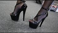 Review Unbox Pleaser Sky-355 Black Strappy 7 Inch High Heel Shoes with Try Out Walk