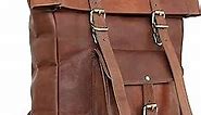 ANUENT Roll Top Leather Backpack for Men and Women Vintage Brown Large Laptop and Travel Bag Best Rucksack for Work, Adventure, and Business Leather Bookbag