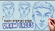 how to draw faces, eyes, nose, mouth | step by step tutorial