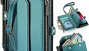 Strapurs Crossbody for iPhone SE/8/7 Wallet Case【RFID Blocking】with 7-Card Holder Zipper Bills Slot, Soft PU Leather Magnetic Wrist Shoulder Strap for iPhone SE 2020/2022 Case Wallet for Women,BGreen