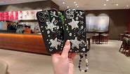 Compatible with iPhone 12 Case Cute 3D Bling Glitter White Black Stars with Pearl Bracelet Chain Design for Girls Women Kawaii Sparkle Protective Phone case for iPhone 12-Black