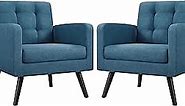 Yaheetech Mid-Century Accent Chairs, Modern Upholstered Living Room Chair, Cozy Armchair Button Tufted Back and Wood Legs for Bedroom/Office/Cafe, Set of 2, Navy Blue
