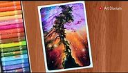 Outer Space Art with Oil Pastel for beginners | Eagle Gas Nebula - step by step