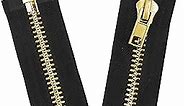 Mandala Crafts Black 8 Inch Heavy Duty Zipper - #10 Gold Metal Zipper for Sewing - Separating Jacket Zipper for Coat Zipper Replacement Upholstery Clothing