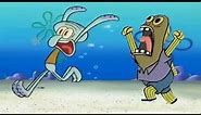 Squidward runs away from the chocolate guy
