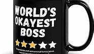 World's Okayest Boss | Black Glossy Double-Sided Ceramic Coffee Mug | Funny Sarcastic Gag Gift