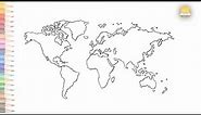 World map outline drawing easy | How to draw World map outline sketch step by step | art janag