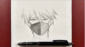 How to draw cool anime boy wearing face mask easy step-by-step