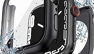 Goton [2 in 1] Waterproof Case for Apple Watch Series 6 5 4 SE(2023) 44mm, 360° Protective Hard PC Front & Back Bumper with HD Tempered Glass Screen Protector for iWatch Cover Accessories Women Men