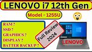 Unboxing of Lenovo Laptop Core i7 12th Generation 1255u Review battery backup| v15 intel core i7