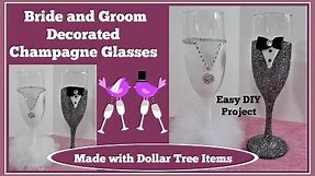 👰Bride and Groom 💍Champagne Glasses. Easy DIY *Please read note in description