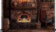 9x6ft Haunted House Backdrop Gothic Witch's Room Fireplace Stone Brick Floor Skulls Hallowmas Wall Background for All Saints' Day Photo Studio Prop