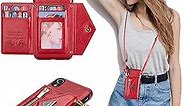 iPhone XR Crossbody Case, Slim Zipper Pocket PU Leather Wallet Case Folio Flip Folding Purse Protective Cover Shell with Long Shoulder Strap for Women Girls (RED)