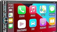 Double Din Car Stereo Compatible with Voice Control Apple Carplay - 7 Inch HD LCD Touchscreen Monitor, Bluetooth, Subwoofer, USB/SD Port, A/V Input, AM/FM Car Radio Receiver, Backup Camera