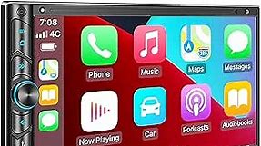 Double Din Car Stereo Compatible with Voice Control Apple Carplay - 7 Inch HD LCD Touchscreen Monitor, Bluetooth, Subwoofer, USB/SD Port, A/V Input, AM/FM Car Radio Receiver, Backup Camera