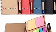 4 Packs Spiral Notebook Steno Pads Lined Notepad with Pen in Holder, Sticky Notes, Page Marker Colored Index Tabs Flags, 4.73"x5.9" Kraft Paper Cover Small Pocket Notebooks