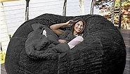 5 6 7 FT Bean Bag Chair Cover Chair Cushion, Big Round Soft Fluffy PV Velvet Sofa Bed Cover(it was only a Cover, not a Full Bean Bag) Living Room Furniture Lazy Sofa Bed Cover, Black, 5FT
