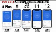 iOS 16.1 Antutu Benchmark Test ⚡️| iPhone 8 Plus vs X vs XS Max vs 11 vs 12 Benchmark Test in 2022