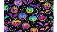 Colorful Pumpkin Shower Curtain Scary Bat Star Moon Gothic Magic Mysterious Horror Spooky Fantasy Happy Halloween Fabric Bathroom Decor Curtains with Hooks,Purple Teal Black