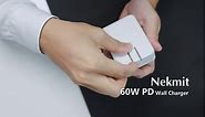 Nekmit USB C Charger, 60W Slim Fast Wall Charger Foldable for Travel, Thin Flat Dual Port with PD 3.0 & GaN Tech for Laptops, MacBook, iPad Pro, iPhone 14/14 Pro / 14 Pro Max, Pixel, Galaxy