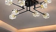 8-Lights Semi Flush Mount Ceiling Light Fixture,Black and Gold Modern Crystal Chandeliers,Farmhouse Lighting Fixtures for Dining Room Living Room Kitchen Bedroom Entryway