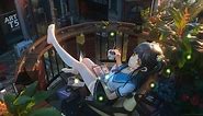 Anime School Girl Chilling Live Wallpaper - MoeWalls