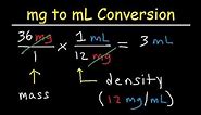 ML to MG Converter - Milliliters to Milligrams Conversion Cal