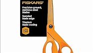 Fiskars Titanium Shop Shears - 9" All Purpose Serrated Scissors - Yard and Garden Tools - Orange