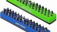 AIRTOON 2PCS 1/4" Magnetic Hex Bit Holder, 43 Holes Bit Storage with Strong Magnetic Base, Magnetic Screwdriver Bit Organizer, Blue and Green