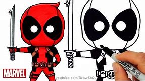 How to Draw + Color Deadpool Chibi step by step Marvel Superhero