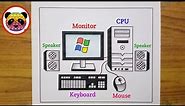 How to Draw Desktop Computer Step By Step For Beginners / Computer Parts Drawing / Computer Drawing