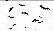 Group black bat with yellow eyes flying on dark background. Halloween bat flying out on black