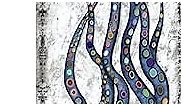 iKNOW FOTO Vertical Canvas Wall Art Abstract Grey and Blue Octopus Painting Printed on Canvas Sea Life Picture Poster Gallery Wrap Vintage Farmhouse Home Décor Ready to Hang 20x40 Inches