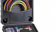 Orion Motor Tech 4 Way AC Gauge Set for R410a R22 R134a Refrigerant, 4 Valve Automotive AC Manifold with 5ft Hoses, R410a Adapters, Can Tap