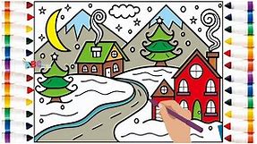 How to draw winter scenery ❄️ Winter coloring pages for kids and toddlers #HTD76