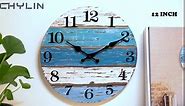Wall Clock Beach Decor 12 Inch Coastal Nautical Ocean Clocks for Living Room, Silent Non Ticking Wall Clocks Battery Operated Decorative for Kitchen,Bedroom,Bathroom,Home(Blue)