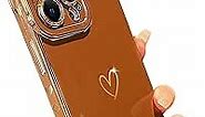 Skyseaco Compatible with iPhone 12 Pro Max Case, Cute Luxury Plating Heart Case for Women Girls, Soft TPU Full Camera Shockproof Protective Case for iPhone 12 Pro Max 6.7 inch.(Brown)
