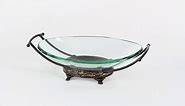 Deco 79 Tempered Glass Kitchen Serving Bowl with Brown Metal Base, 17" x 11" x 5", Clear