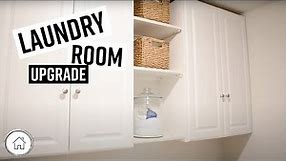 How to install laundry room cabinets and floating shelves - upgrade your storage!