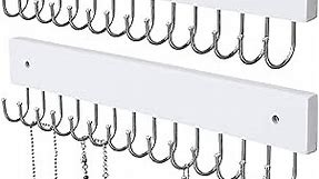 SCUNDA Hanging Jewelry Organizer Wall Mounted, Modern Wall Jewelry Display with 28 Hooks, Decorative Necklace Holder for Wall, Space-Saving Necklace Hooks, (2-Pack, White)