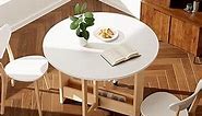 Round Drop-Leaf Folding Dining Table, Multifunctional Convertible pace Saving Extendable Table with Storage Box and Wheels, for Kitchen/Farmhouse/Living Room, S White