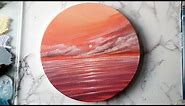 Aesthetic acrylic painting for beginners | easy sunset seascape painting on round canvas