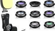 Phone Camera Lens Kit, 14 in 1 Lenses with Selfie Light for iPhone 14 13 12 11 Xs X Pro Samsung and Other Andriod Smartphone, Universal Clip on Wide Angle+Macro+ Fisheye Camera Lenses