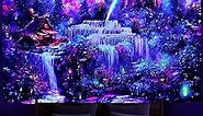 Blacklight Tapestry Fantasy Forest Tapestry UV Reactive Waterfall Rainbow Tapestry Misty Jungle Plants Tapestry Nature Landscape Wall Hanging for Living Room