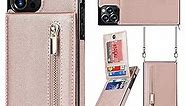 Casetic Crossbody Wallet for iPhone Case-Credit Card Holder, Multifunctional Leather Crossbody Phone Case, for iPhone 11/12/13/14 pro/promax (Pink,for iPhone 14 Pro)